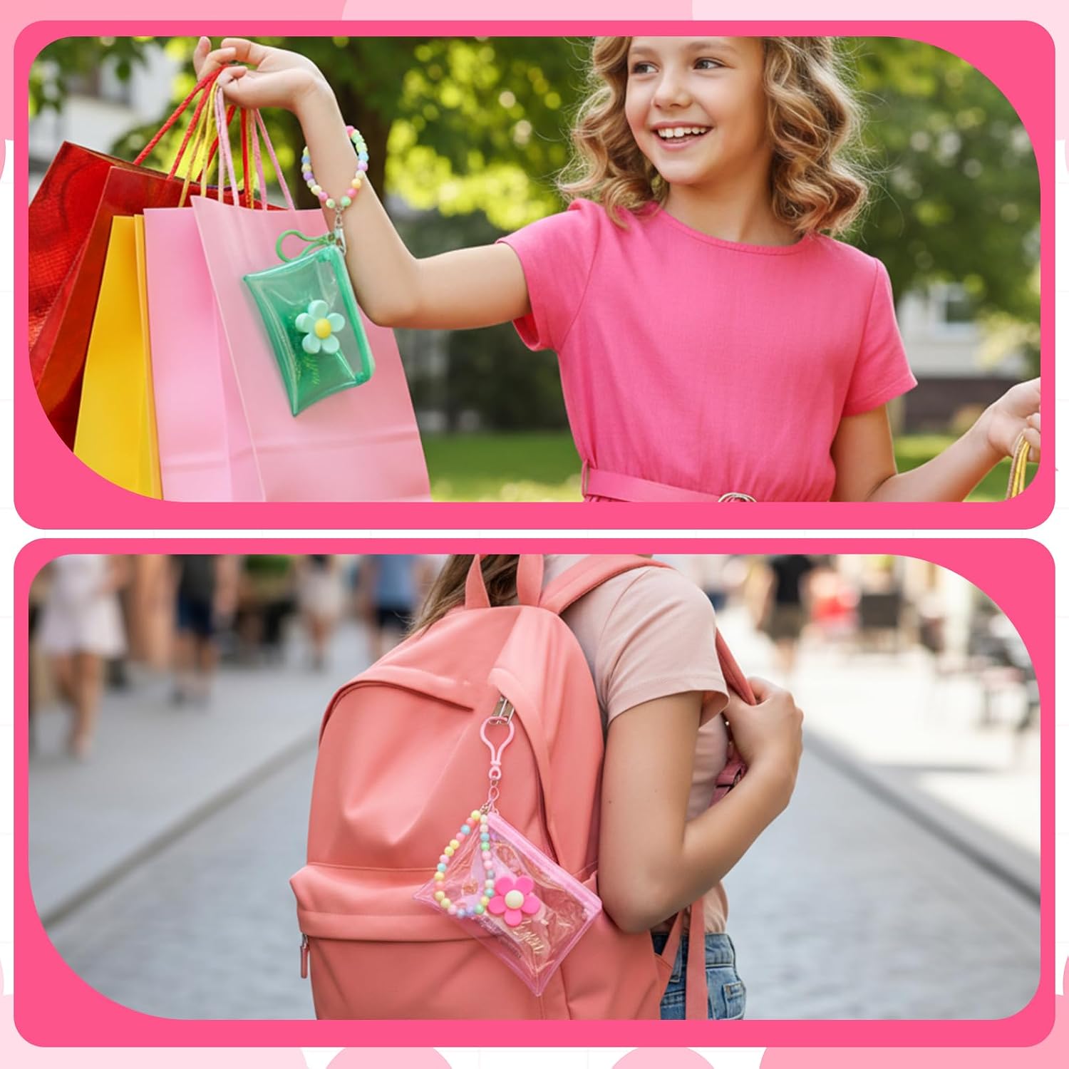 2 PCS Coin Purse Credit Card Holder, Small Cute Wallet Zipper Coin Pocket Wallet Bead Chain Keychain Pouch for Women Girls