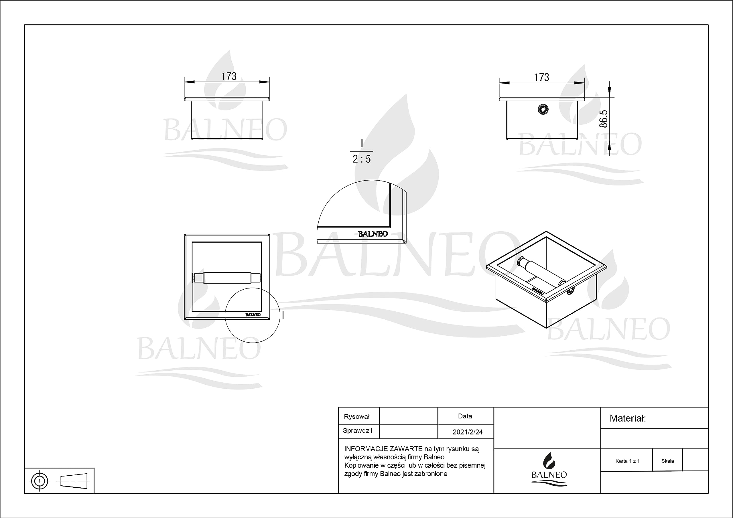 Porta Carta Igienica Acciaio Inossidabile Bianco, Porta Carta Igienica per Bagno, Installazione a Parete, 17,3x17,3x8,6cm, Installazione Ad Incasso, Dispenser Carta Wall-Box Paper 1 Bianco