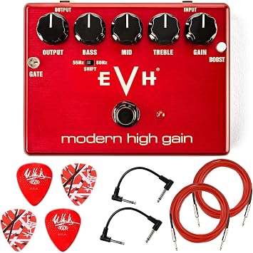 MXR EVH Modern High Gain Pedal EVHMHG - Bundle with Instrument & Patch Cables and 4 Dunlop EVH-02 Picks