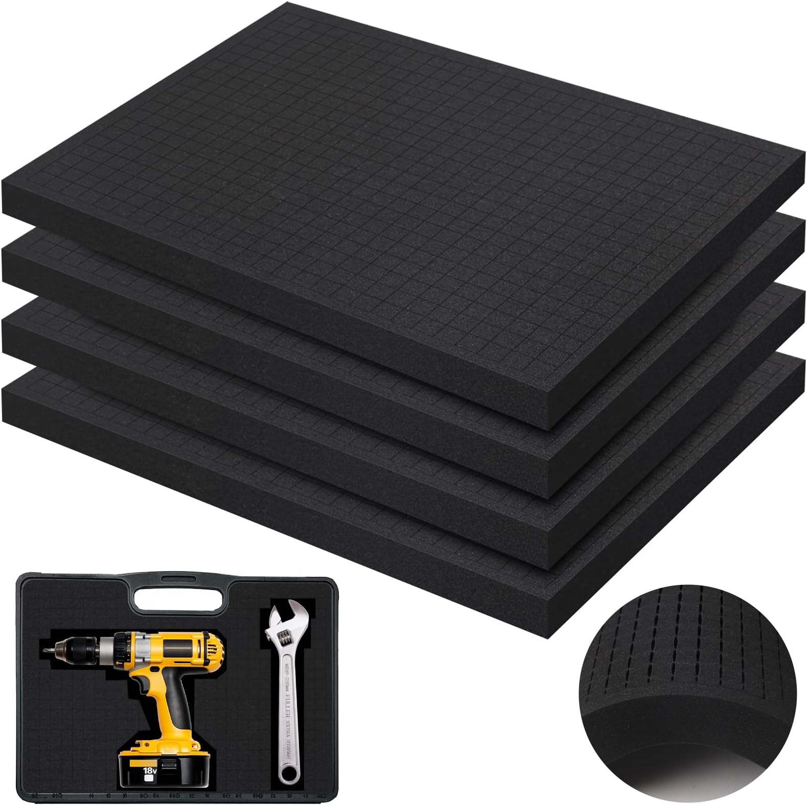4Pcs Polyurethane Foam Insert, 400x300x25mm Packing Foam Inserts for Cases Sheet Black Firm Foams Cut to Any Size for Tool Boxes Camera Cases Drawer Insert DIY Tool Storage