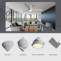 Vista 5 de Sofucor Ventiladores de techo de 52 pulgadas con luces y control remoto, moderno ventilador de techo empotrado de perfil bajo, 3 aspas de madera