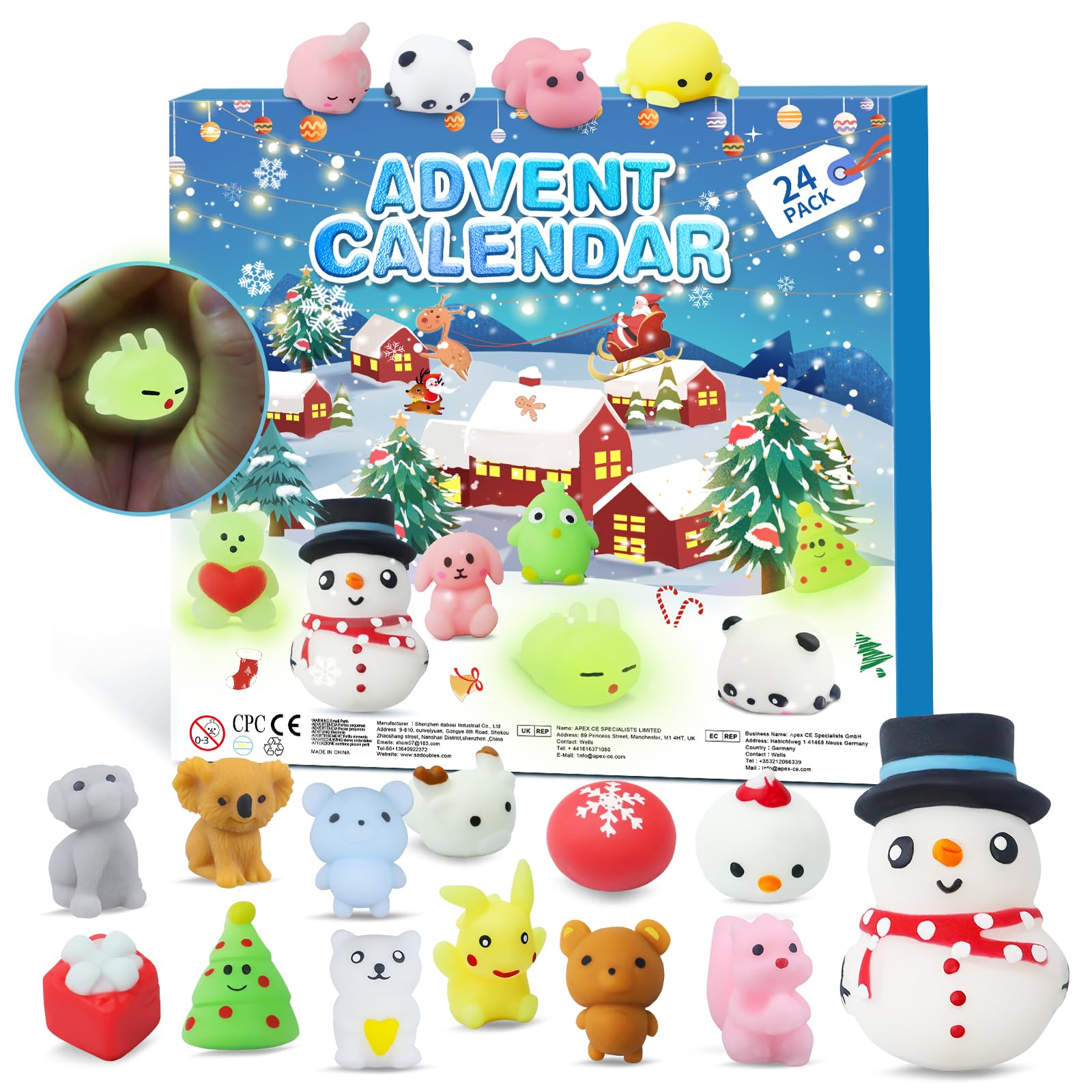 2025 Advent Calendar Mochi Squishy Kids, 24 Days Squishmallow Countdown Calendar Different Surprise Every Day, Reusable, Cute, Christma Gifts for Boys Girls-24 Pack