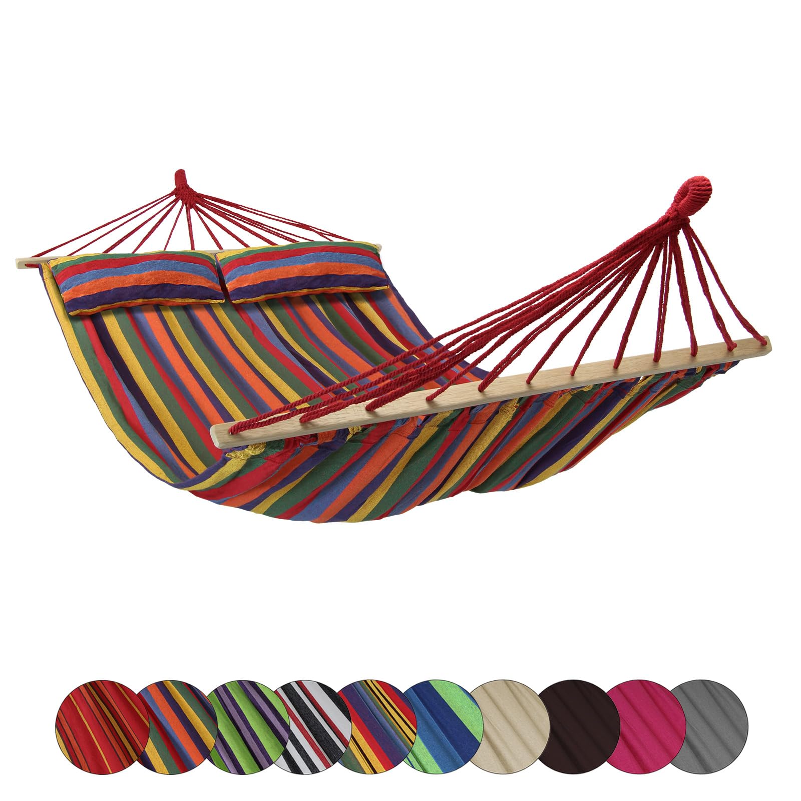 BB Sport Stabhängematte 240 x 150cm Hängematte inkl. 2 Kissen max. 300 kg 2 Personen Doppelhängematte Outdoor, Farbe:Jamaica