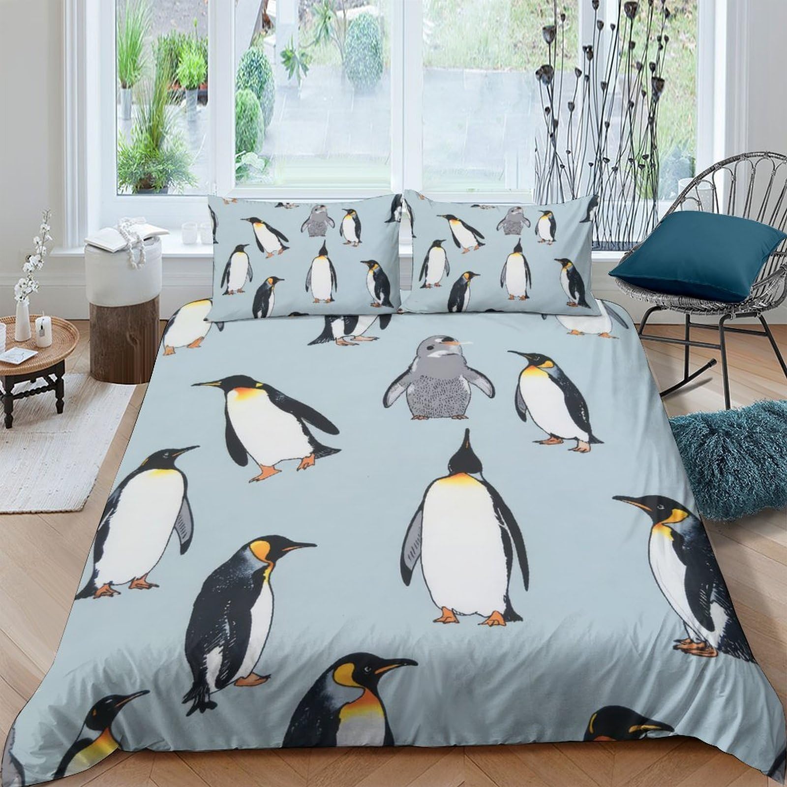 Ctjqhvkz Style-10 3D Printed Penguin Family Fitted Sheet Microfiber Soft Bedroom Decor Animal Bed Cover For Home Dorm Guest Room Single（135X200cm）