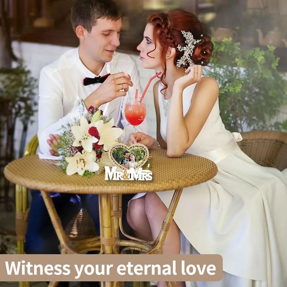 EORPAVU Décorations de mariage,Décoration mariage Monsieur et Madame, cadre photo forme coeur, décoration table mariage, cadeau mariage vintage, lettrage anniversaire en bois