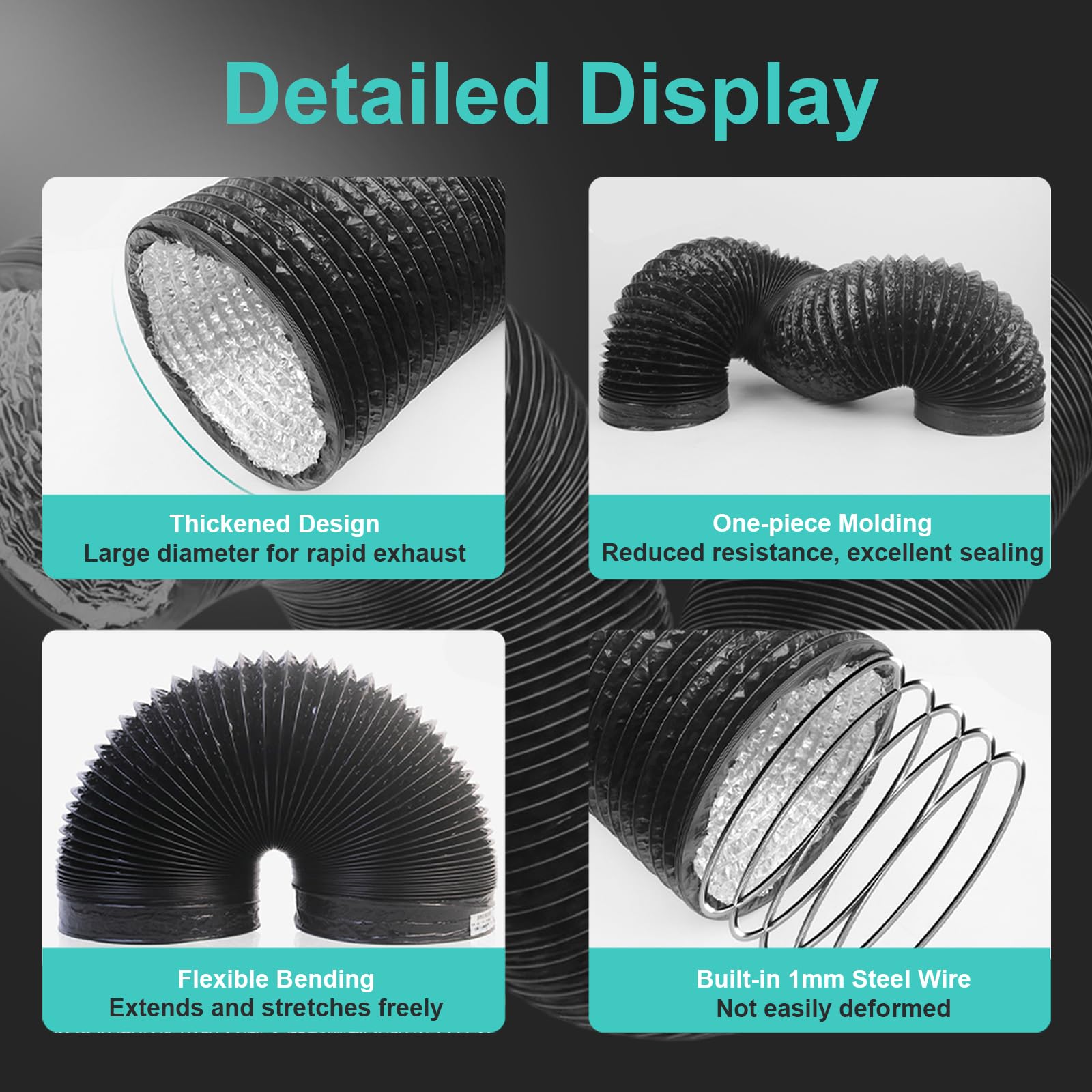 Manguera De Escape para Soplador, Flexible De Papel De Aluminio | Manguera De Escape Marina Negra, Para Ventilación, Calefacción, Refrigeración Y Escape Del Compartimento Del Motor