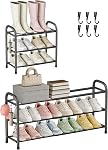 Étagère à chaussures extensible pour placard, étagères à chaussures en métal à 3 niveaux pour entrée, organisateur de chaussures autoportant réglable, idéal pour petits espaces étroits (Noir)
