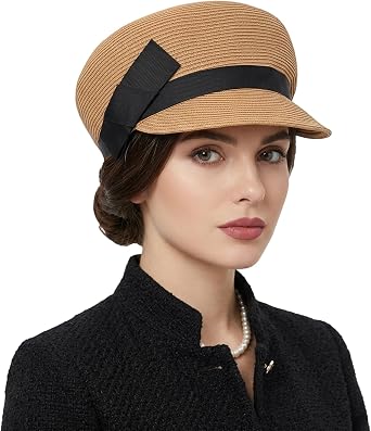 Womens Straw Cap Newsboy Gatsby Ivy Visor Beach Hat with Bowknot