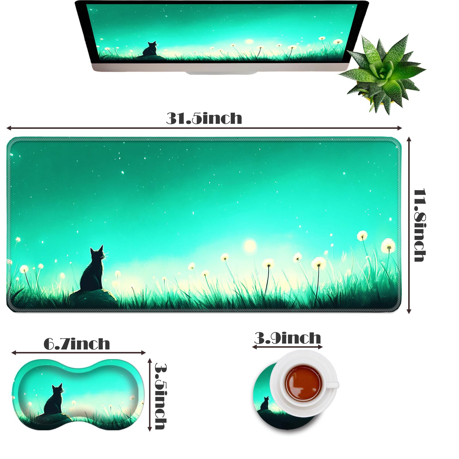 Lot de 3 tapis de souris avec support de poignet de souris et dessous de verre, tapis de souris ergonomique et antidérapant en mousse à mémoire de forme, accessoires de bureau pour la maison