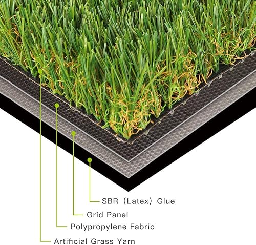 Miniatura 5 de Alfombra de césped artificial con agujeros de drenaje y parte trasera de goma, para interiores y exteriores, realista, sintética, para patio,