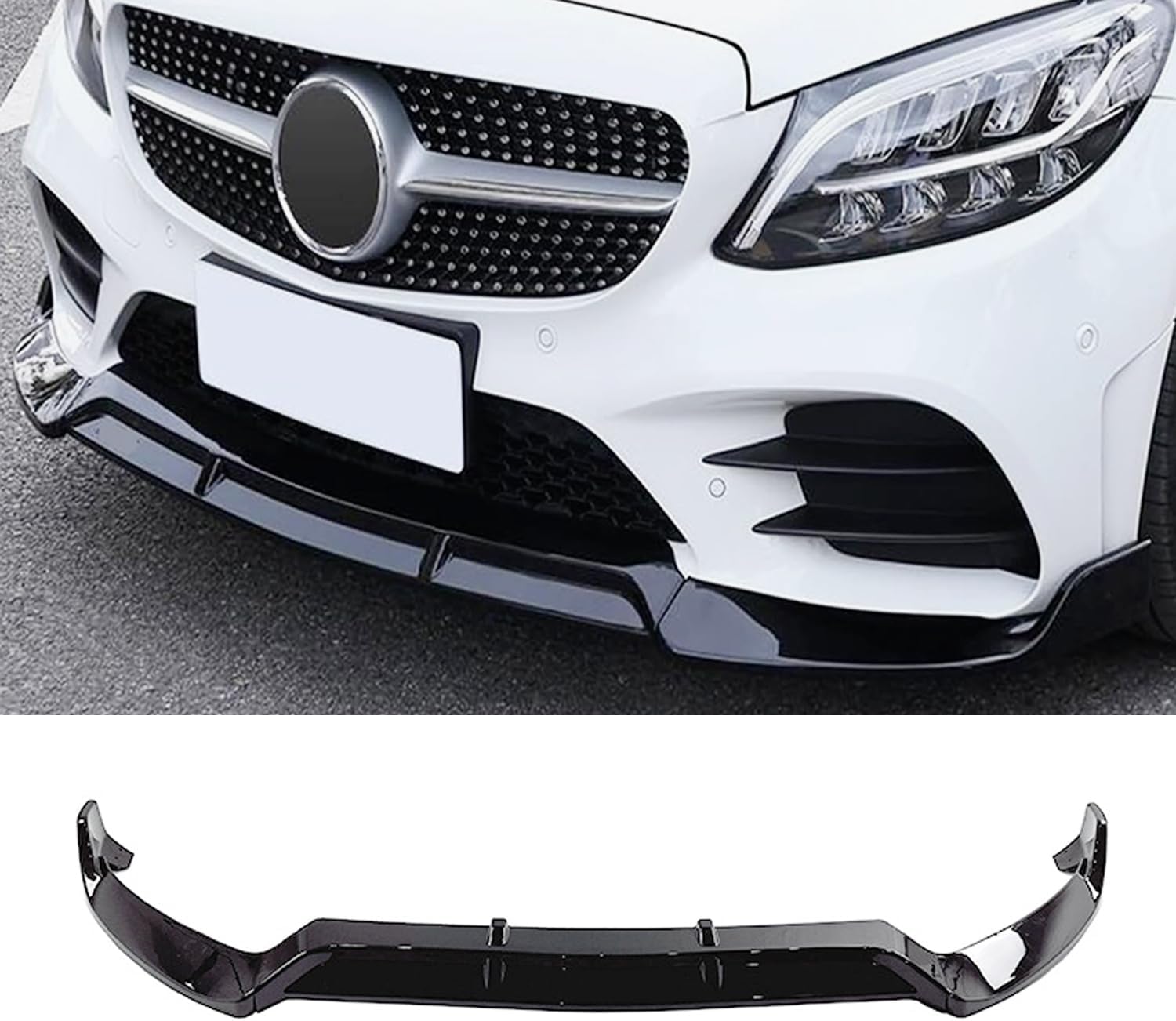 Front Lip Compatibility with 2015-2018 C Class W205 AMG Sport Models Front Bumper Chin Lip Splitter Spoiler Gloss Black