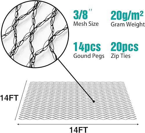 Miniatura 6 de Red de estanque, red de estanque de 14 x 14 pies para estanques Koi, red de estanque duradera y resistente para atrapar hojas y escombros, ahuyentar