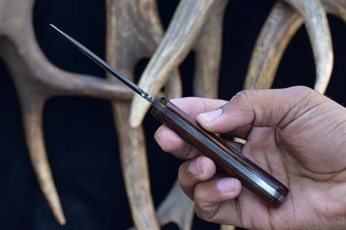 Miniatura 5 de Knives Ranch Cuchillo de caza EDC hecho a mano  Elegante y práctico  Espiga completa  Acero de Damasco  Funda de vaquero de transporte horizontal