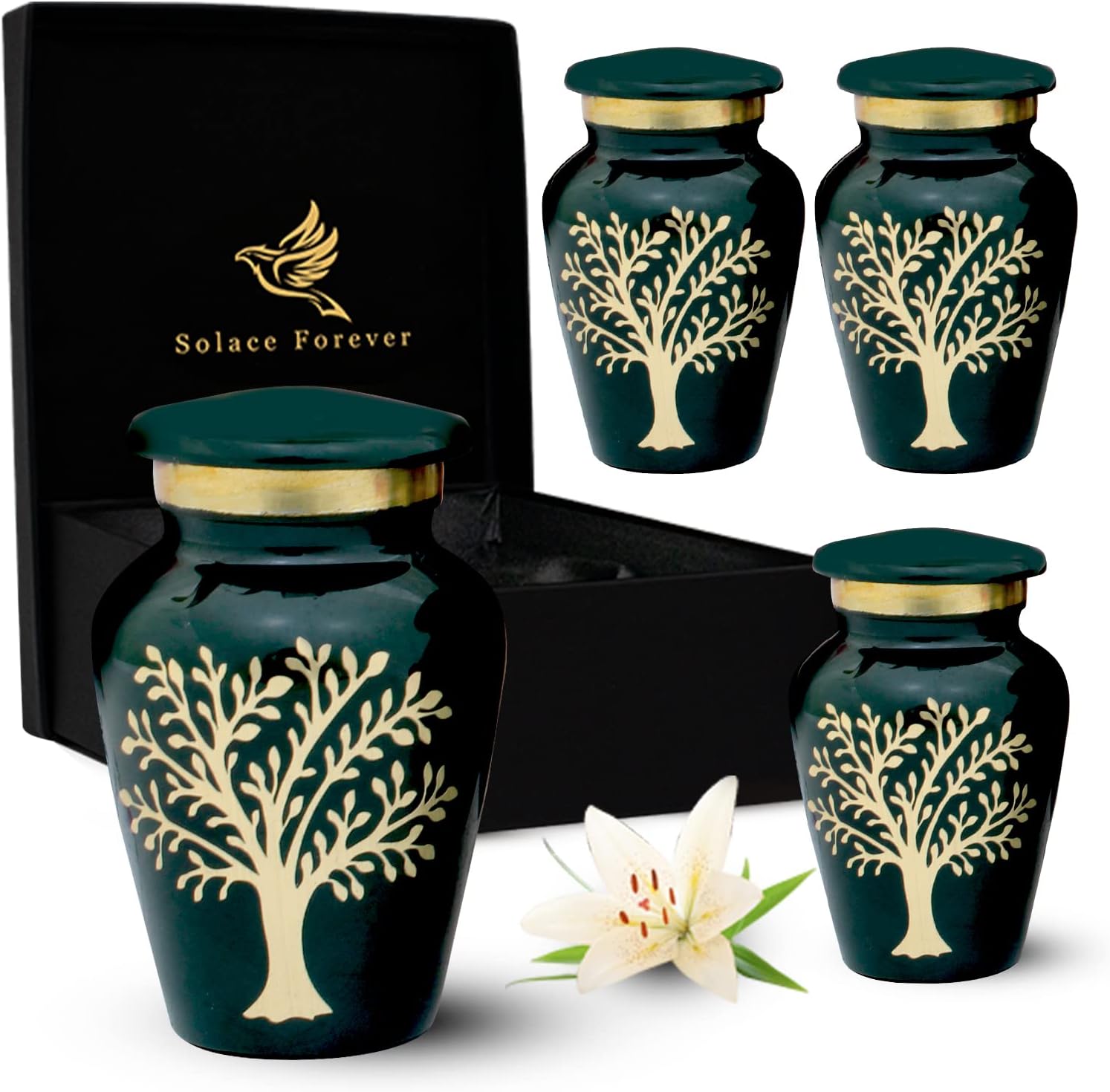 Small Green Urns Tree of Life Keepsake Urns Set of 4