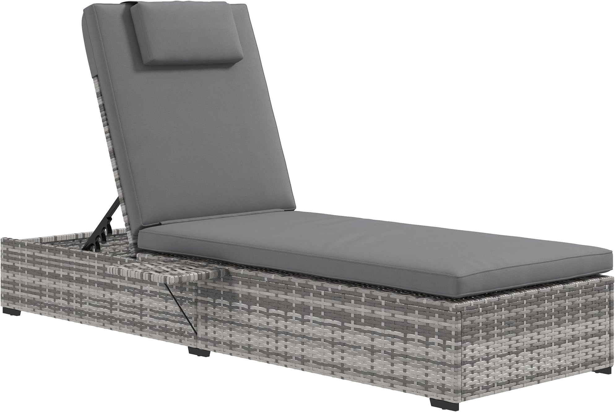 Outsunny Outdoor PE Rattan Wicker Sun Chaise Lounger Recliner Garden Chair With 5 Level Adjustable Backrest And 2~17ahc4a75vg01