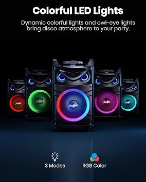 Moukey Karaoke Machine, 12 Woofer PA System, Portable Bluetooth Speaker with 2 Wireless Microphones, Party Lights and Echo/Treble/Bass Adjustment, Supports TWS/REC/AUX IN/MP3/USB/TF/FM - MTs12-1