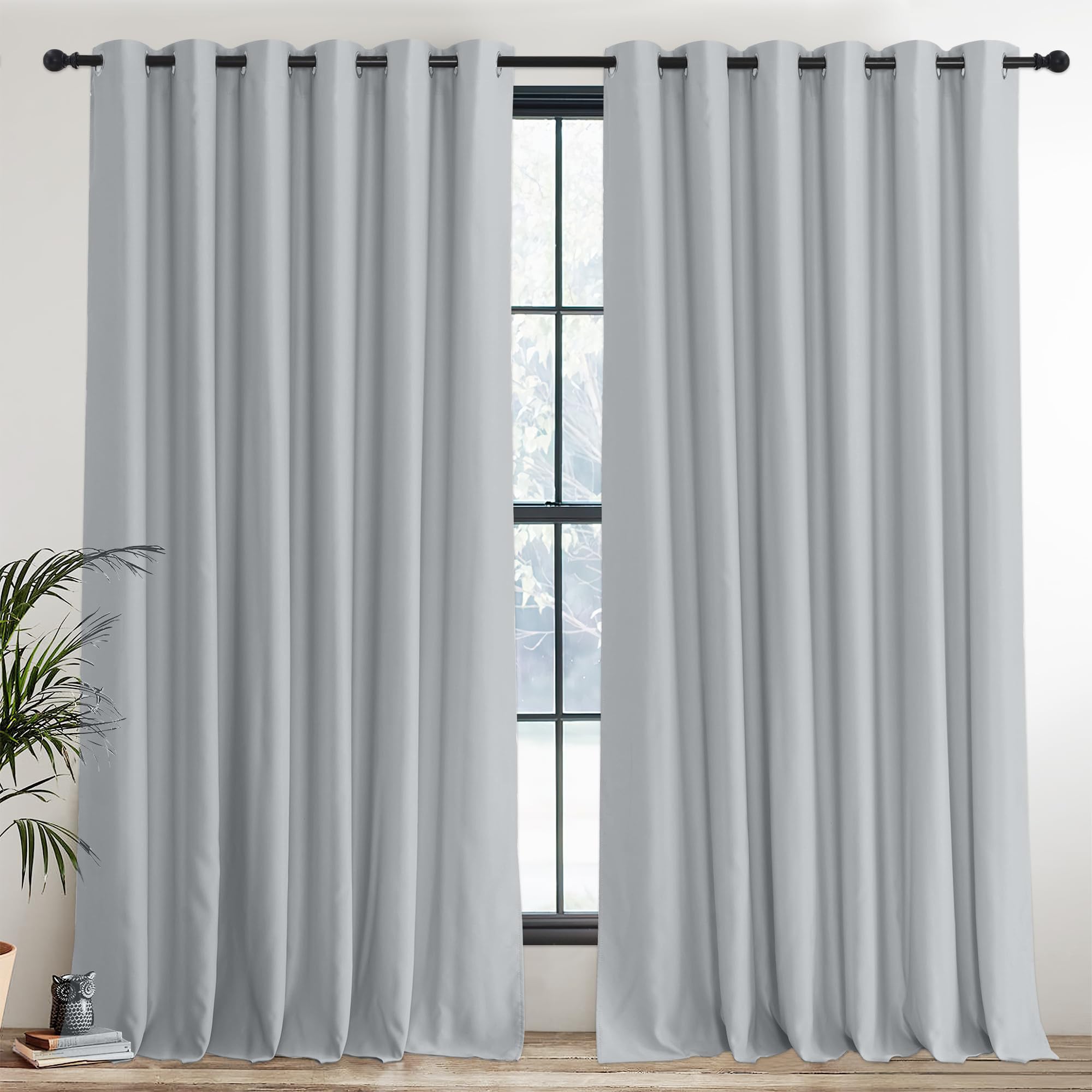 PONY DANCE Blackout Thermal Curtains for Kids Bedroom Energy Saving & Light Blocking Curtains Eyelet Extra Wide Drapes for Nursery/Living Room/Hotel, 2 Panels, W90 X L96, Silver Grey — image 1