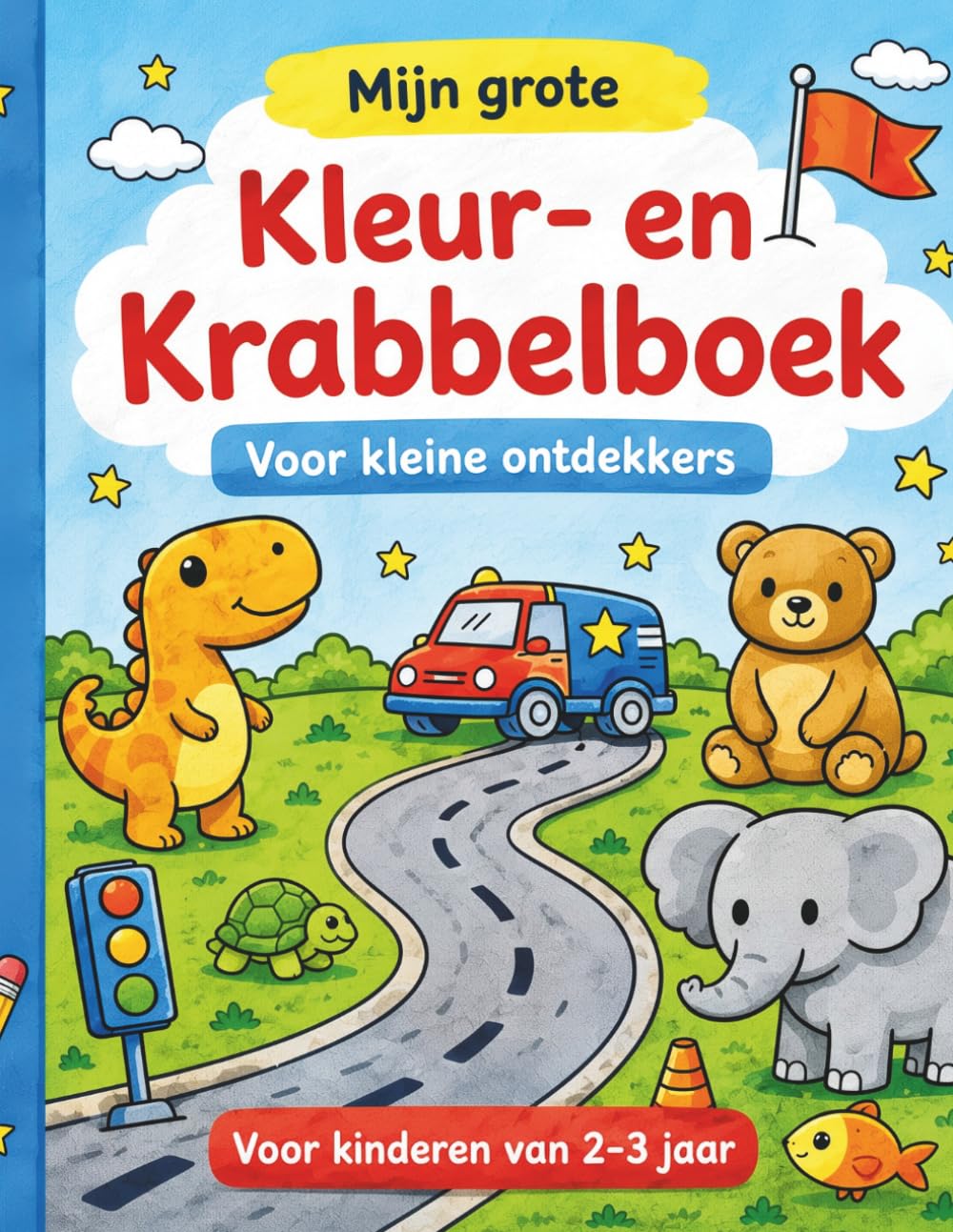 Mijn grote kleur- en krabbelboek voor kleine ontdekkers: Eenvoudige kleurplaten met dieren, voertuigen en vormen voor peuters van 2 tot 3 jaar – Stimuleert creativiteit en fijne motoriek
