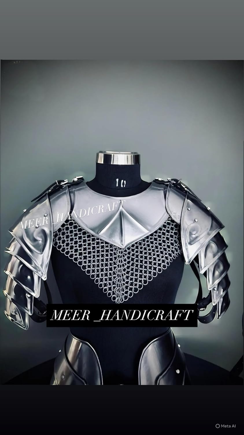 Medieval Steel Armor Set – Full Torso with Pauldrons, Tassets, and Bracers | Chainmail and Plate Armor Costume for LARP, Cosplay & Collectors
