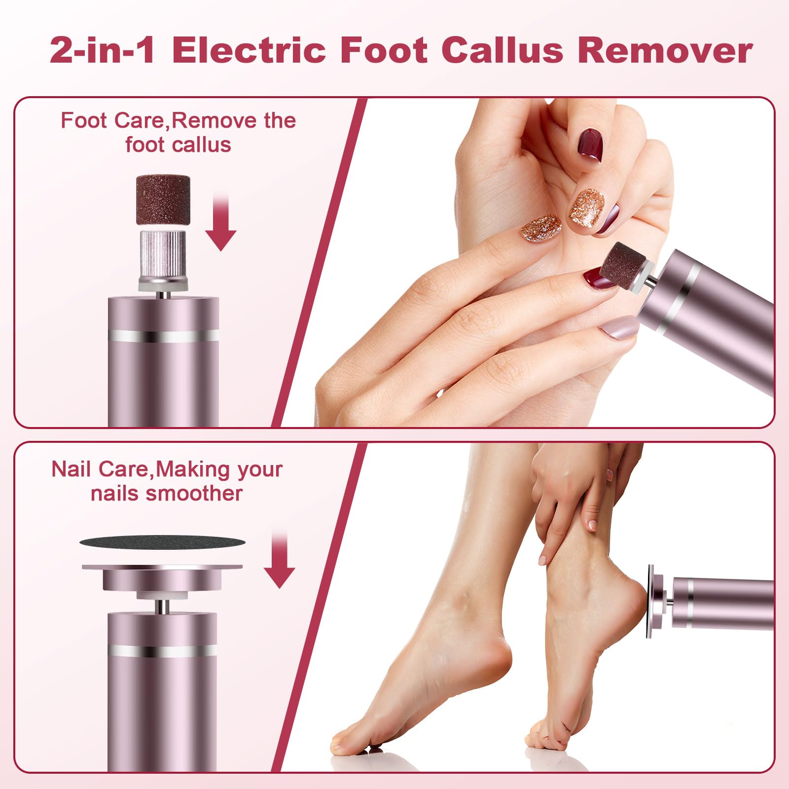 Hornhautentferner Elektrisch, 2 in 1 Elektrischer Hornhautentferner für Füße & Nagelpflege mit LCD Display und 9 Stufens, Wiederaufladbare Foot Glow Hornhaut Entferner für rissige Fersen,Hornha