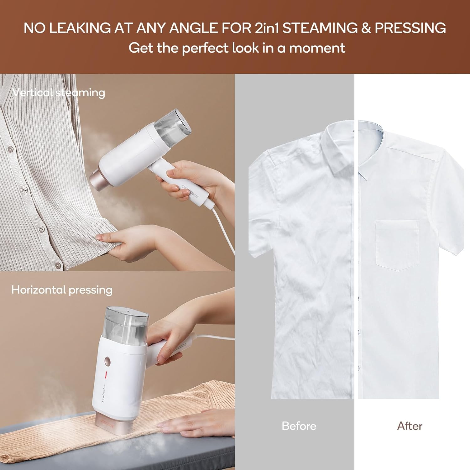 Newbealer Handheld Steamers for Clothes, 2 Steam Levels, Horizontal & Vertical Steaming, Portable for Travel and Home Use