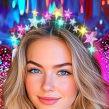 Uranian Light Up Star Halo Crowns LED Rhinestone Headbands Gold Star Hairbands Glow Festival Brithday Party Favor Hair Accessories for Women