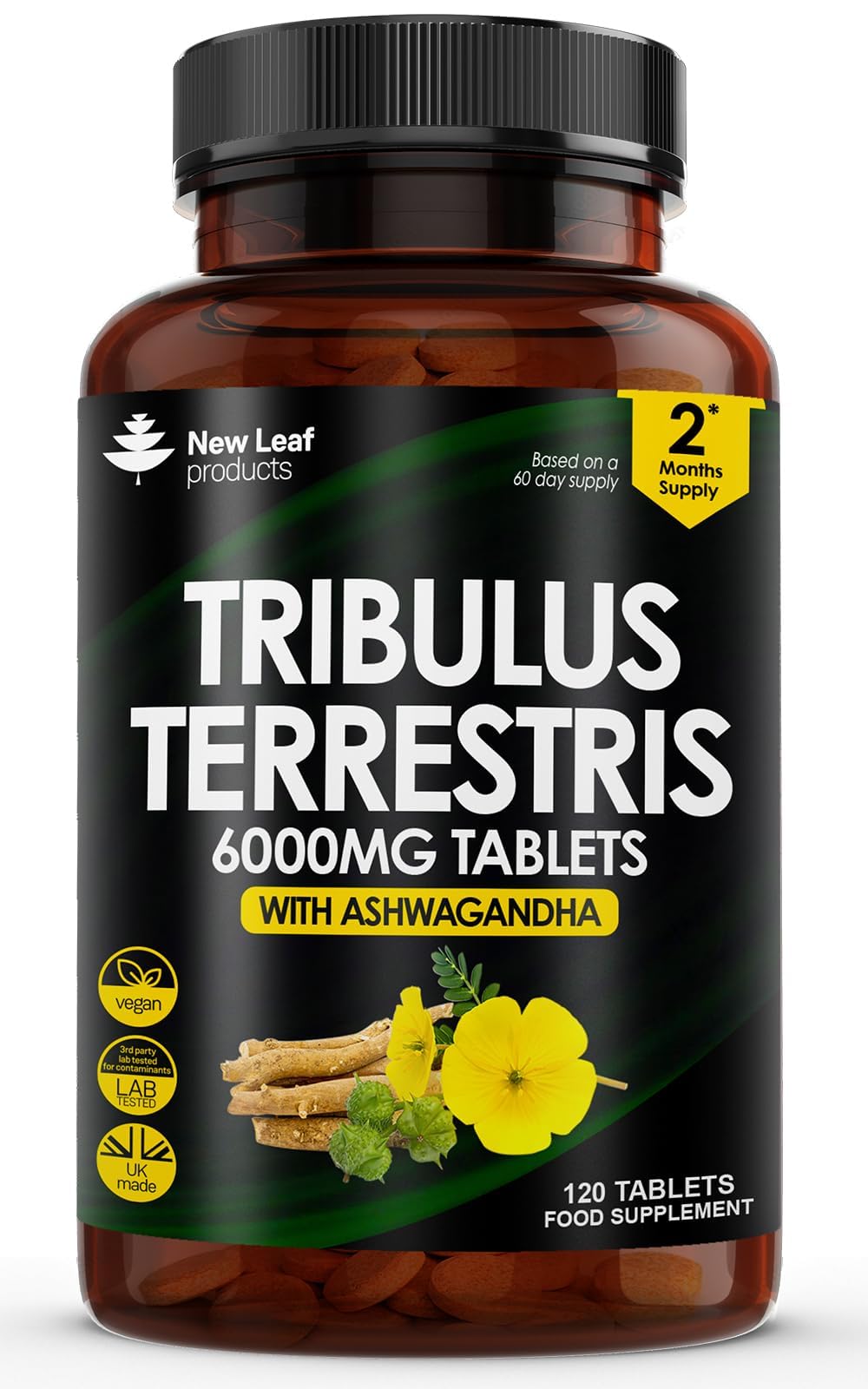 Sponsored Ad – Tribulus Terrestris 6000mg High Strength Tablets Enriched with Ashwagandha - 95% Sapopins - 120 Tribulus Terrestris Tablets Made in The UK by New Leaf