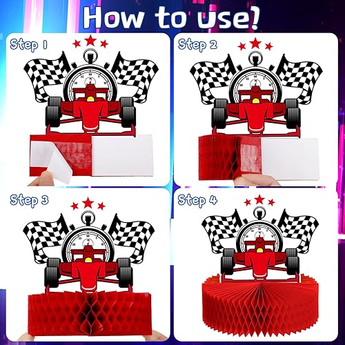 Miniatura 3 de Zonon 9 piezas de decoración de fiesta de coche de carreras, centro de mesa de panal de abeja Let's Go Racing Theme Party Cake Ball Decoración