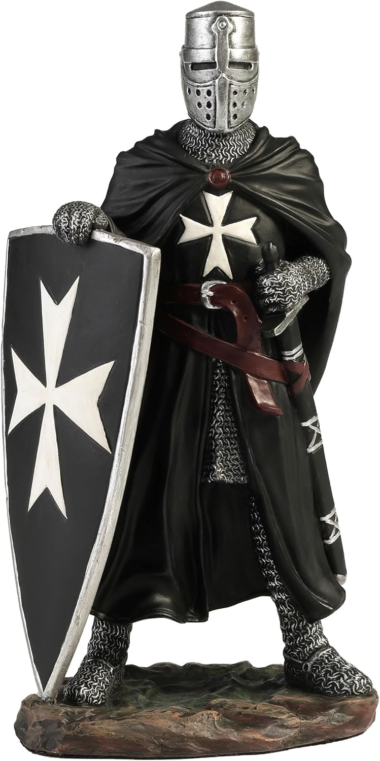 Veronese Design 6 3/8 Inch Maltese Knights Hosipitaller Templar Sword and Shield Hand Painted Polystone Home Decor Statue Collectibles