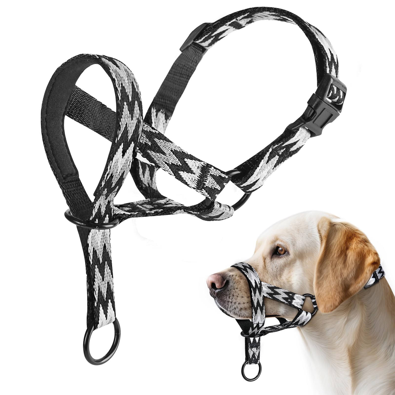 Gentle Dog Head Collar, No Pull Padded Halter for Walking, Fashionable Stripes Training Muzzle for Small Medium Large Dogs(L)