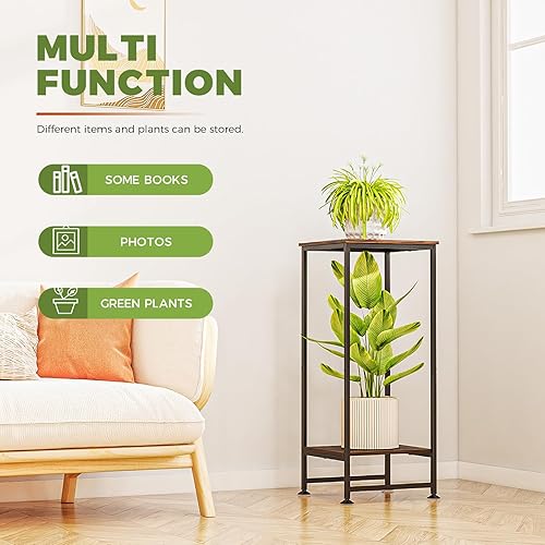 Miniatura 3 de Bamworld Soporte alto para plantas de interior, estante de metal negro para múltiples plantas, soporte de flores de esquina de 2 niveles para patio,