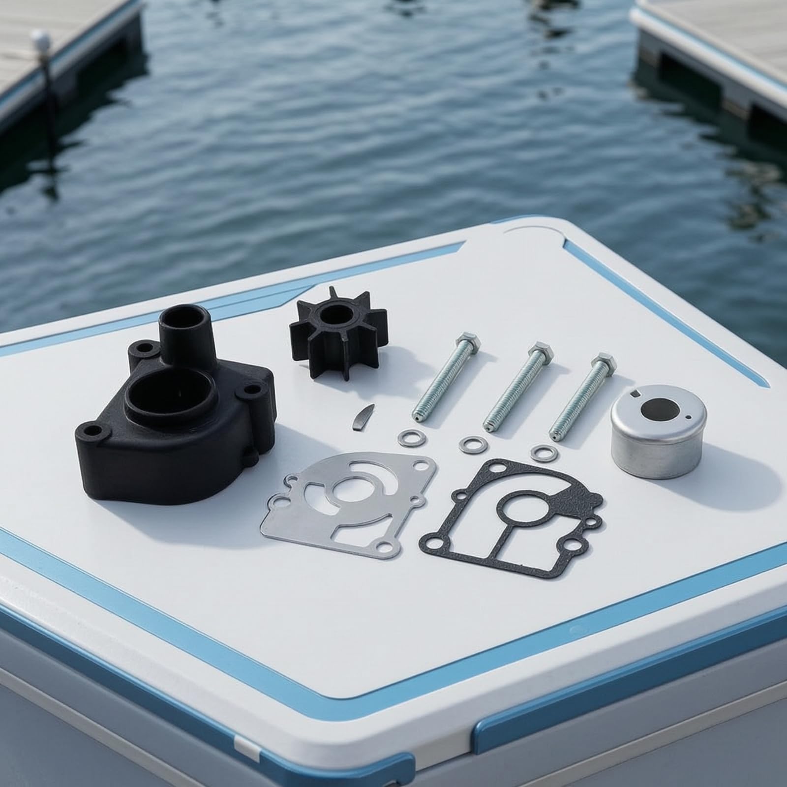 Marine Pump Impeller Girante Pompa Acqua Fuoribordo Kit Ricambio Completo con Coperchio Metallo Piatti Guarnizione Rondelle Componenti Dimensioni in