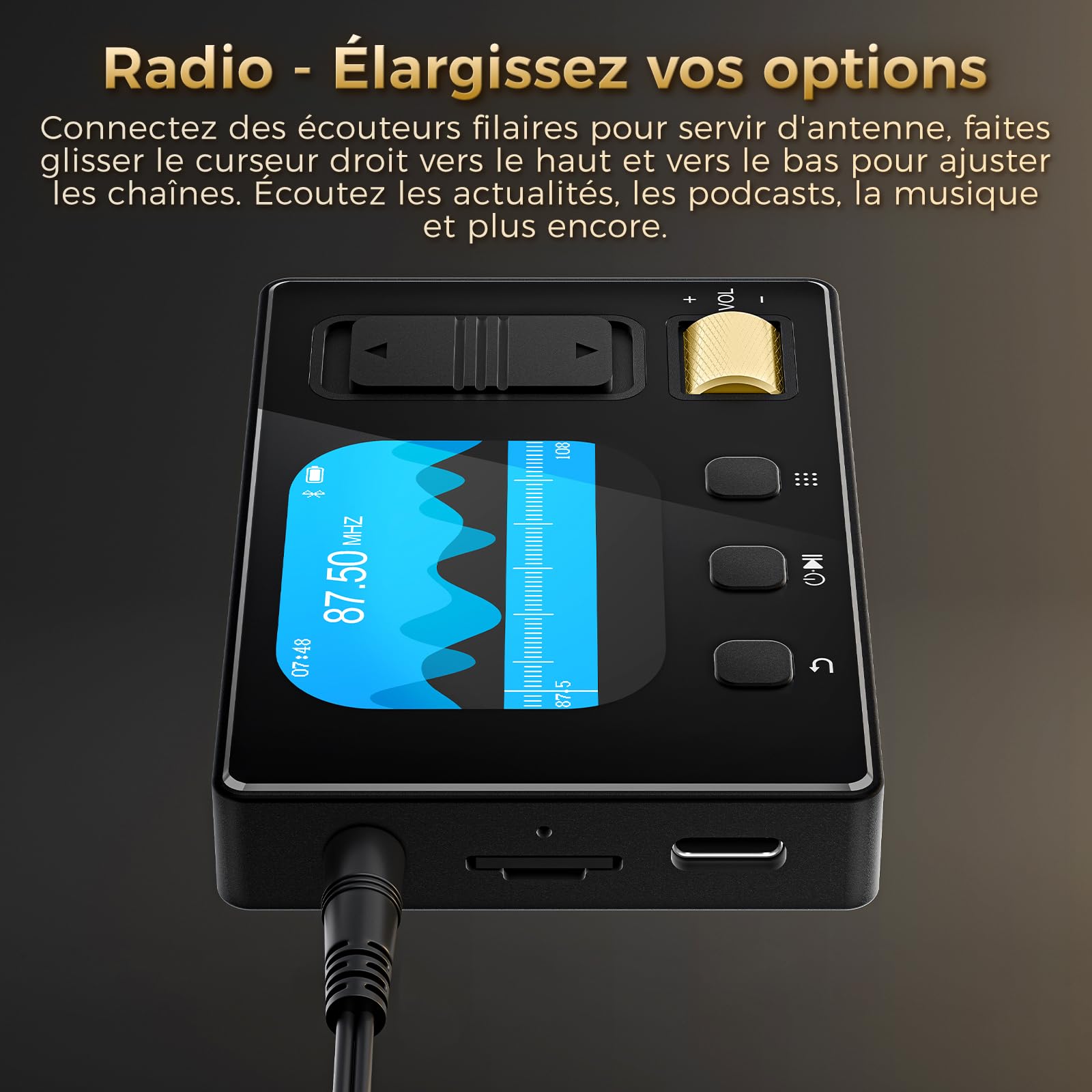 Lecteur MP3 avec Bluetooth 5.3, Lecteur MP3 Diofox HiFi avec Haut-Parleur, 32 Go de Stockage, 6 Styles de Musique, égaliseur, Radio FM, Carte TF jusqu'à 128 Go, Lecteur de Musique Portable Noir