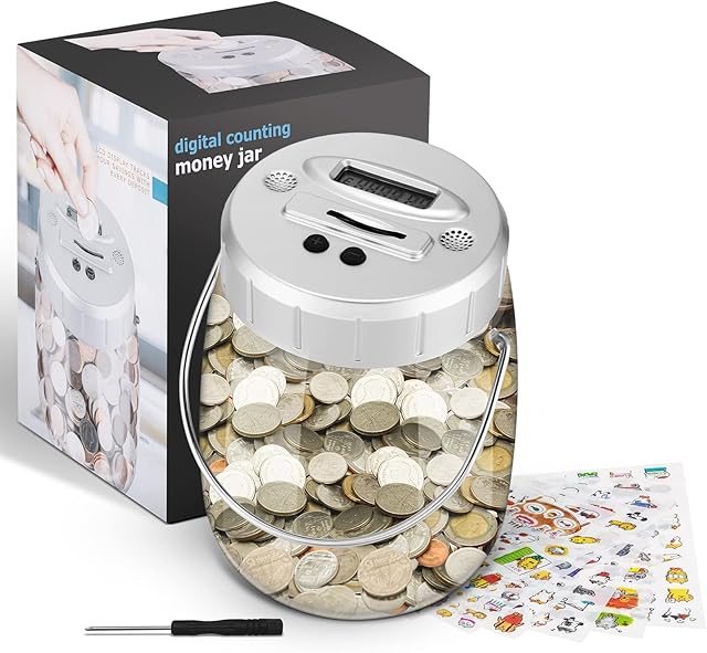 Viitech Electronic Money Box, 2022 Upgrade 2.2L Large Capacity Automatic Counting Money Tin with Handle, Count LCD Display Digital Coin Jar Piggy Bank for UK Coins, Include Screwdriver and Sticker