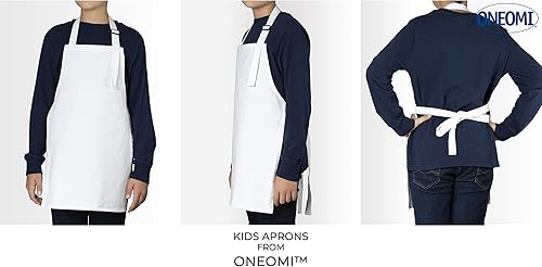 Miniatura 19 de Delantal para niños, mediano, 100% algodón con una correa ajustable para adaptarse a todas las edades Azul,Negro -,Verde,Blanco,Rojo