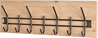 HAKU Wandgarderobe Eiche hell MDF Metall Schwarz Garderobenleiste mit 7 Haken Maße: B 60 × H 20 x T 10 cm Style: Modern