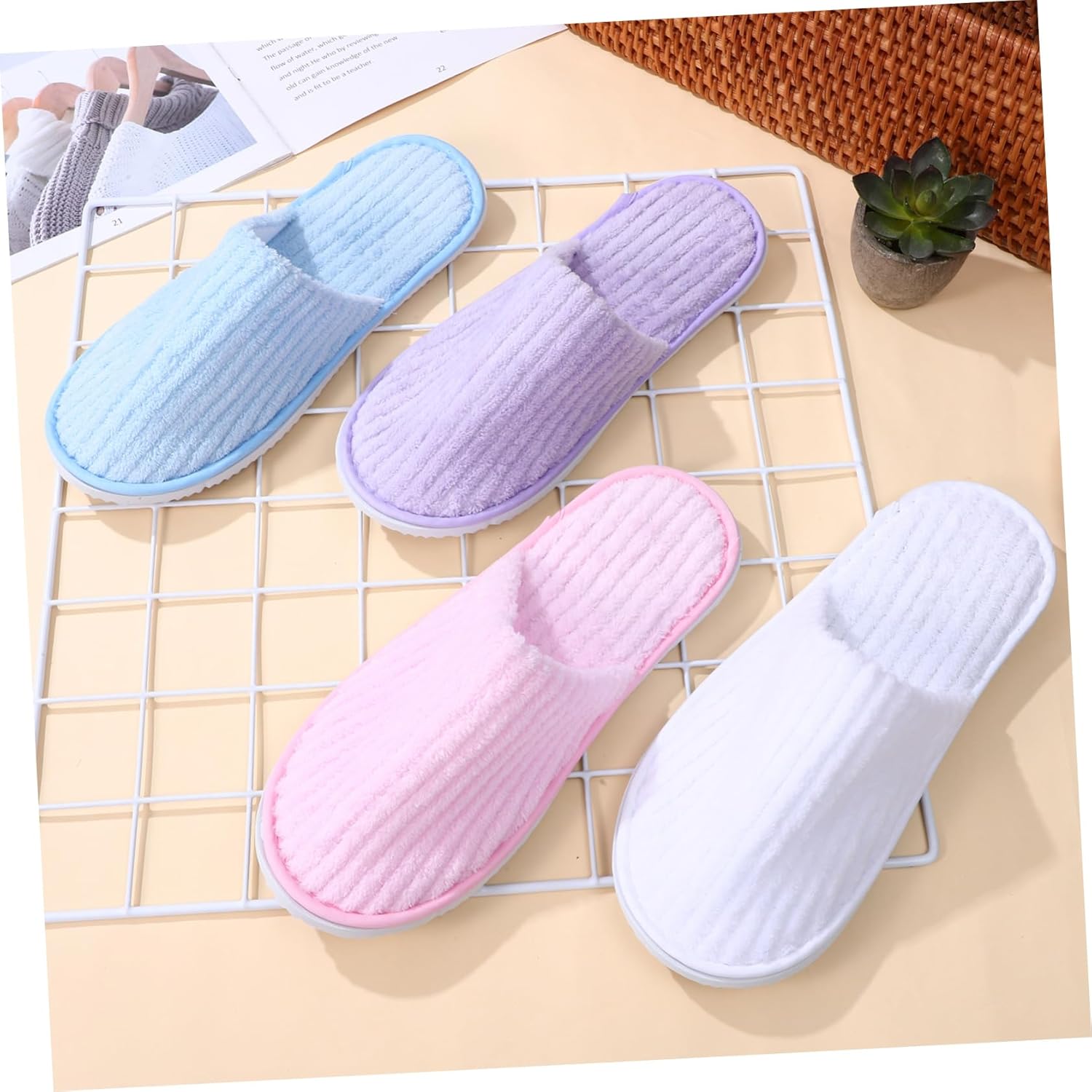 12 Pairs Cloth Slippers White Hotel Spa Slippers Non Slip Guest House Shoes Bulk for Indoor Use