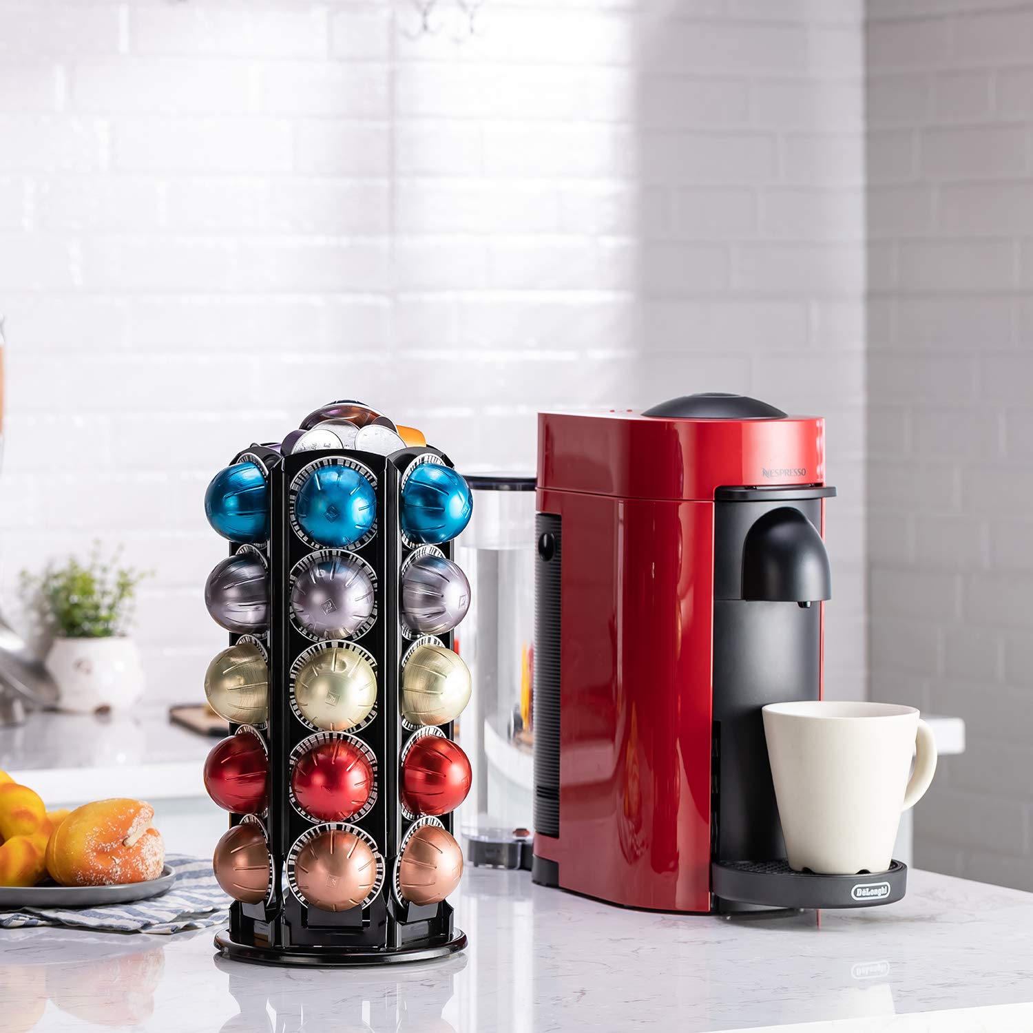 Soporte para cápsulas de café con almacenamiento central adicional para 40 cápsulas de Vertuoline Nespresso