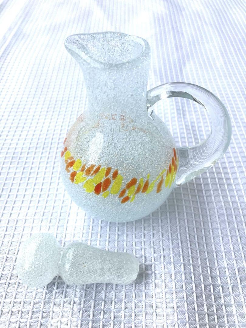 レトロ 琉球ガラス 水差し デキャンタ ブルー ガラス 製醤油差し 4点