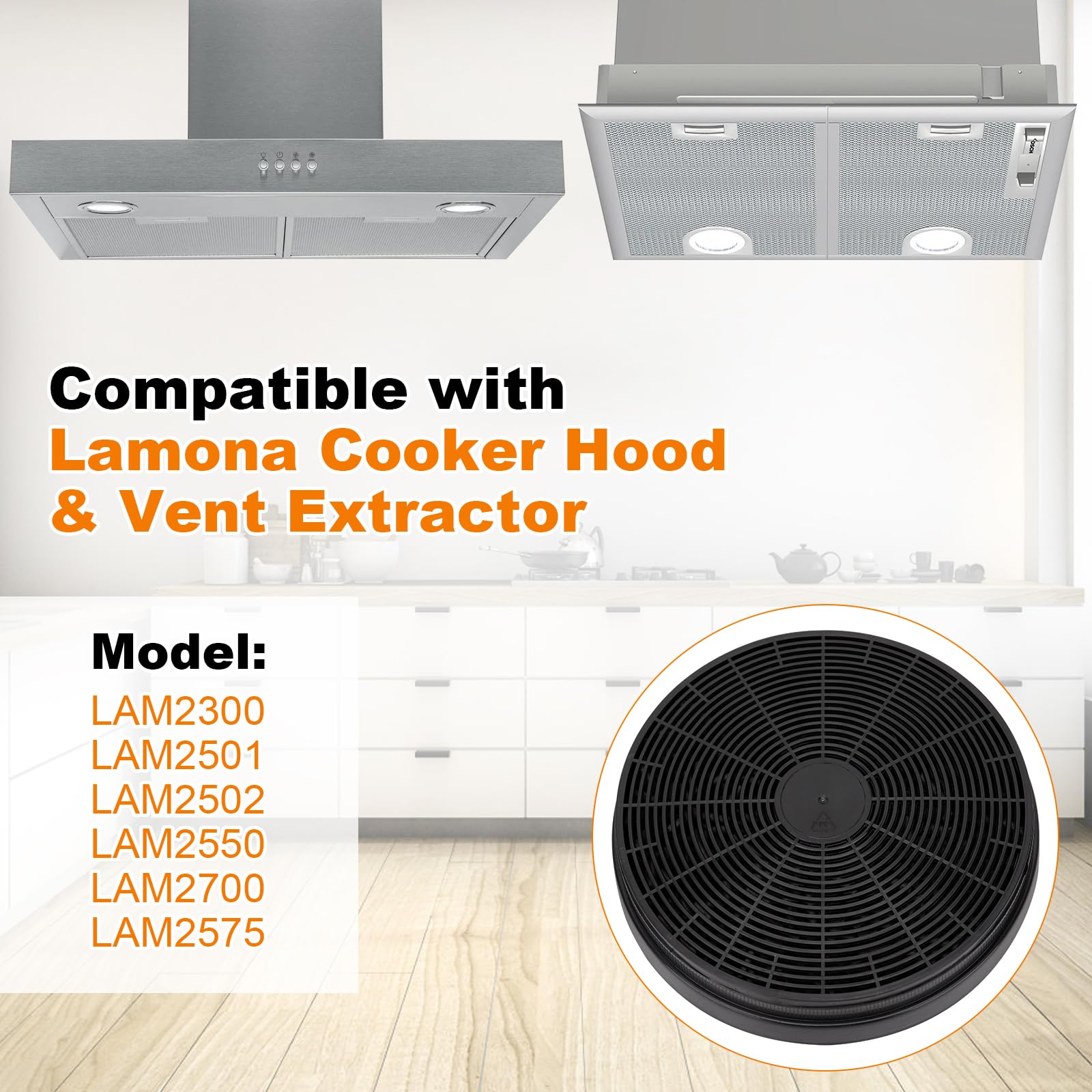 LAM2300 - Filtro de carbón activado para campanas extractoras Lamona LAM2300 LAM2501 LAM2502 LAM2550 LAM2575 LAM2700 para campanas extractoras de ventilación (4 unidades)