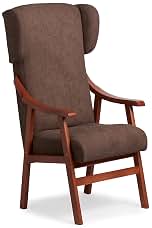 Silla con Brazos y apoya-Cabeza. Madera Cereza (Medidas: 117 * 69 * 57 cm) Tela Antimanchas: para Personas Mayores o geriátrico. (Marrón)
