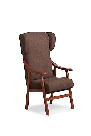 Silla con Brazos y apoya-Cabeza. Madera Cereza (Medidas: 117 * 69 * 57 cm) Tela Antimanchas: para Personas Mayores o geriátrico. (Marrón)