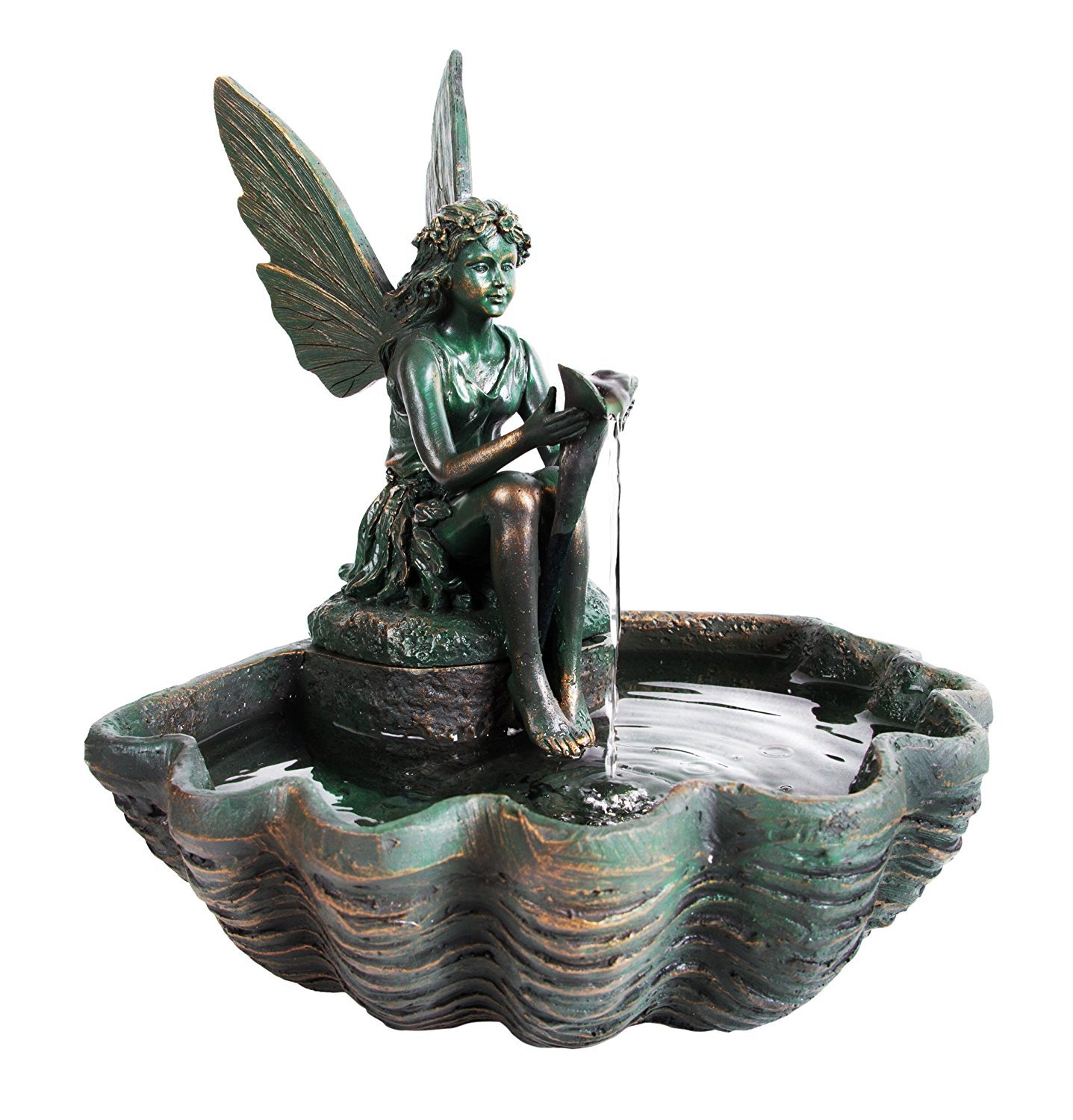 Primrose Multicolor Solar Water Feature Fairy On Clam Shell Programmable Lights H30cm