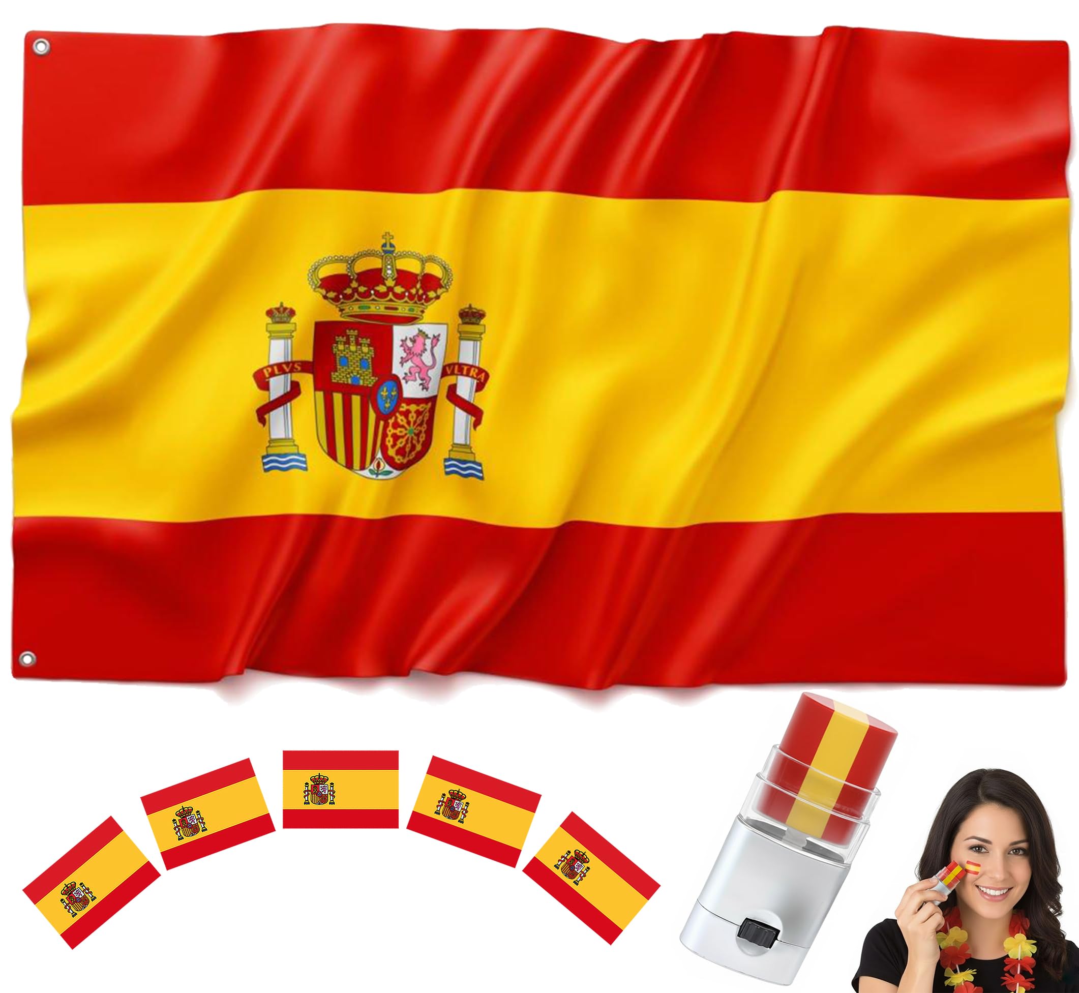 Bandera Exterior 150x90 cm. Bandera Poliéster Reforzado 110g/m² y 2 Ojales de Metal. Para Balcón, Jardín, Eventos Deportivos. Incluye: Pintacaras y Pegatinas. Mundial 2026 (SP_P)
