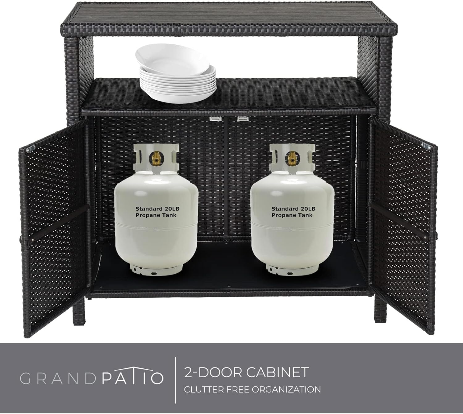 Grand patio Wicker Storage Cabinet Outdoor Wicker Sideboard Waterproof Buffet Cabinet for Garden Kitchen Pool Dark Brown