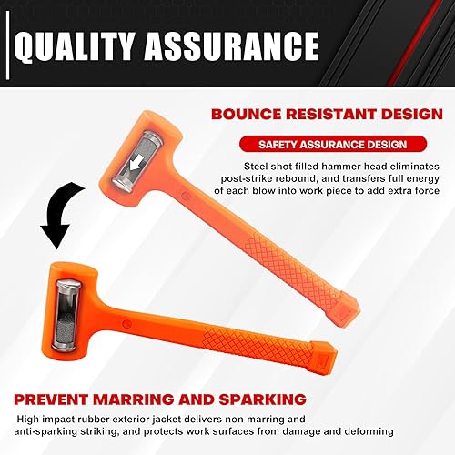 Miniatura 3 de C&T Juego de martillo de soplado muerto de 3 piezas, martillo de latón, martillo de bola y martillo de golpe muerto, naranja, diseño a prueba de