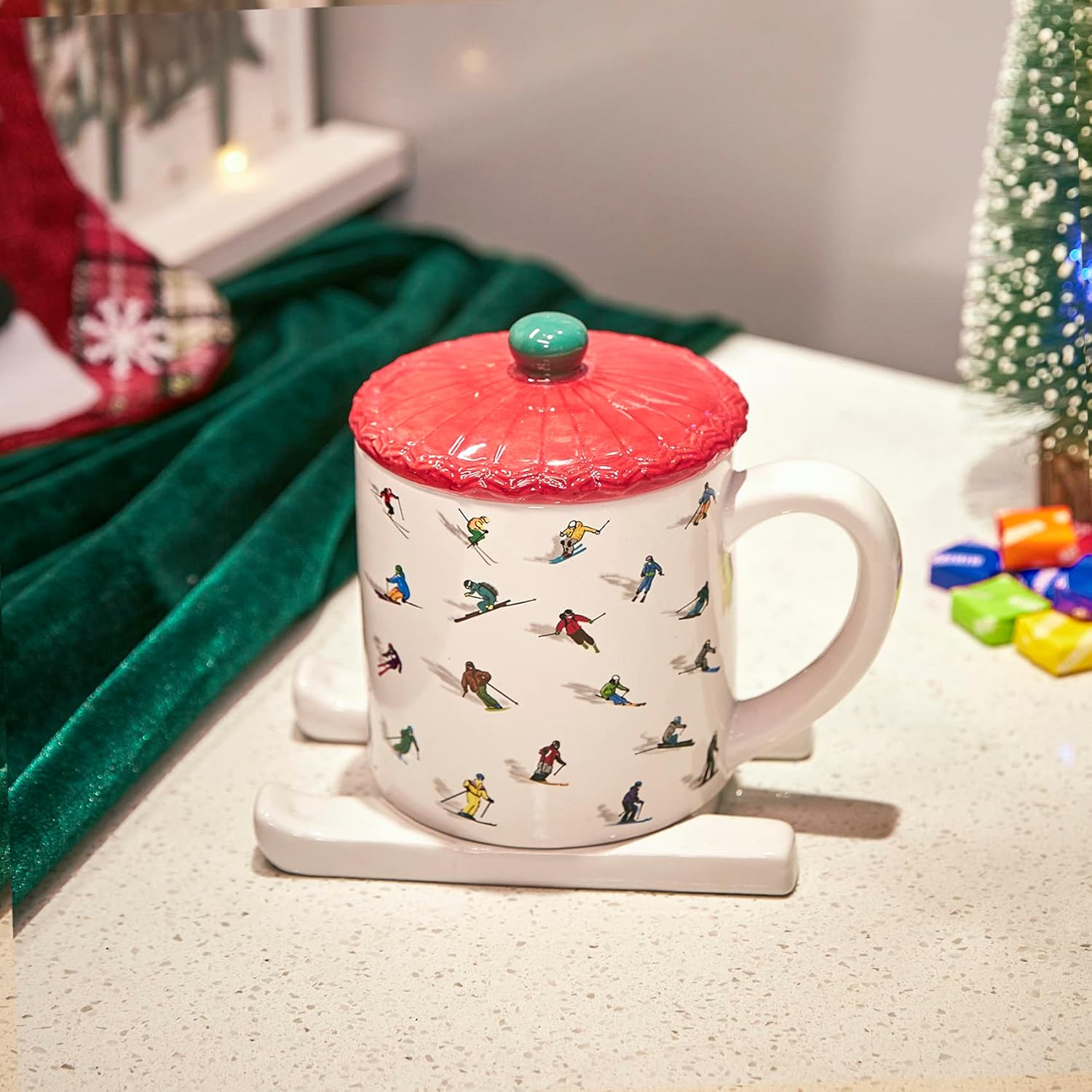 Creative Ski Coffee Mug, 16 Oz Ceramic Mug with Large Handle Removable Beenie Lid & Skis, Novelty Coffee Cup for Home Office Funny Mugs, Dishwasher Safe, Cute Decoration Mug Gifts for Skiers & Friends - Image 6