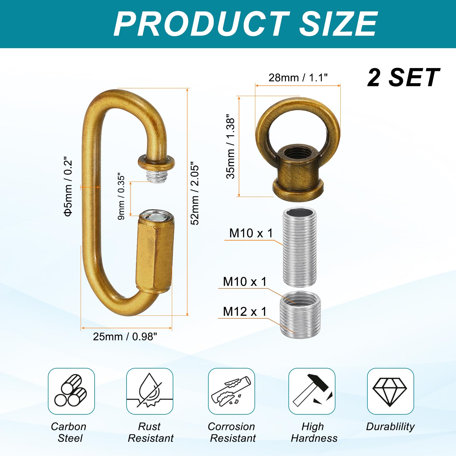 PATIKIL M10 Fine Thread Lamp Female Loop Holder with M12 Adapter Chain Quick Link - Image 2