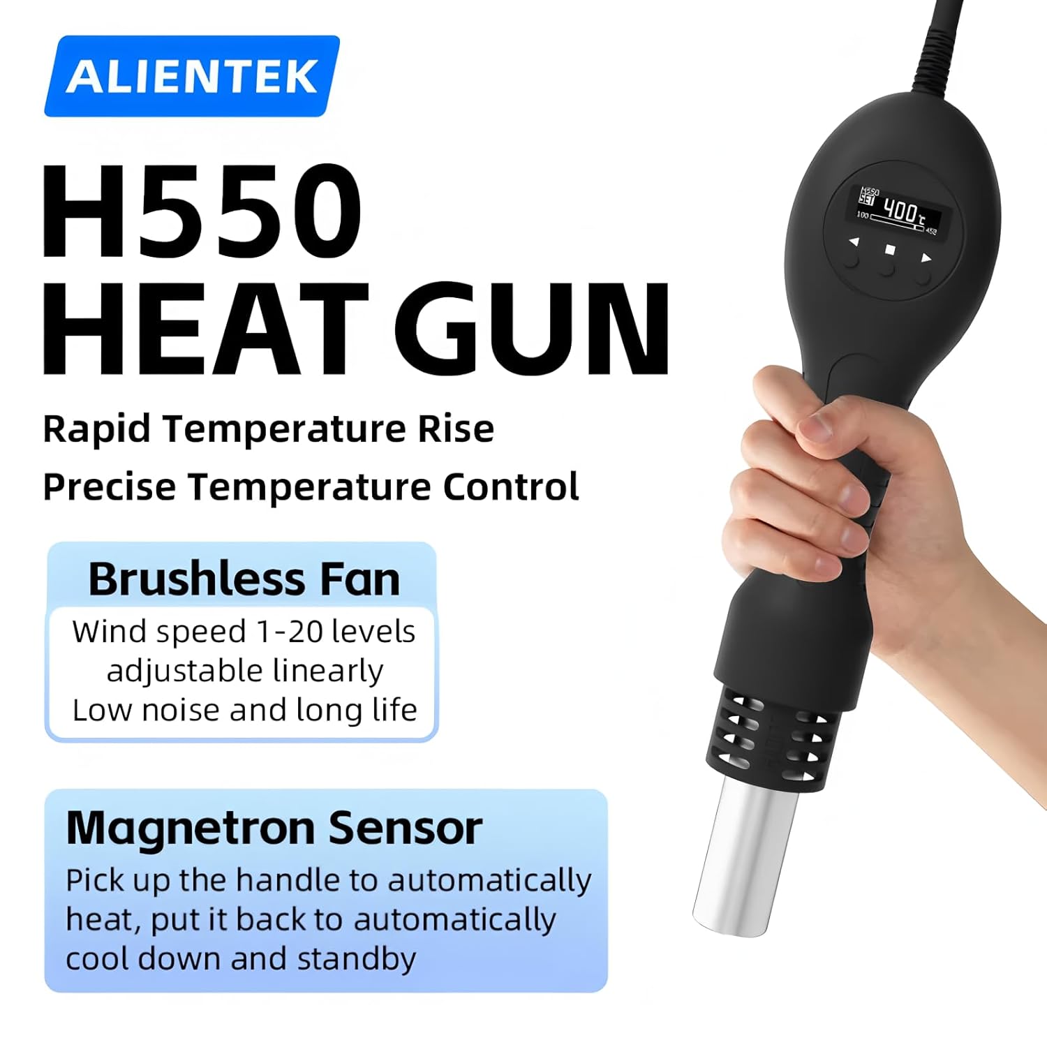 H550 Hot Air Gun Adjustable Handheld Heat Gun 550W Electric Digital Temperature Heating Fast Soldering Station Tool(H550)
