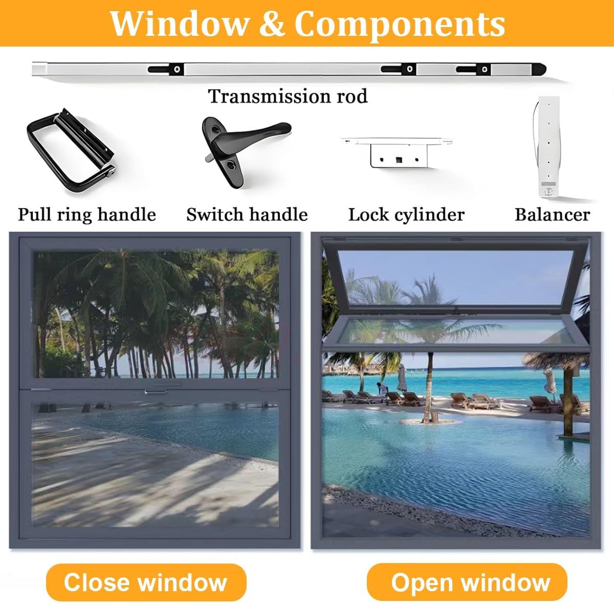 Folding Concession Serving Window with Locking Handle, Small Folding Sliding Window, Customizable Aluminum Mobile Home Windows, 5mm Tempered Glass for Vending Stand(WxH 44x32in/111.7x81.2cm)